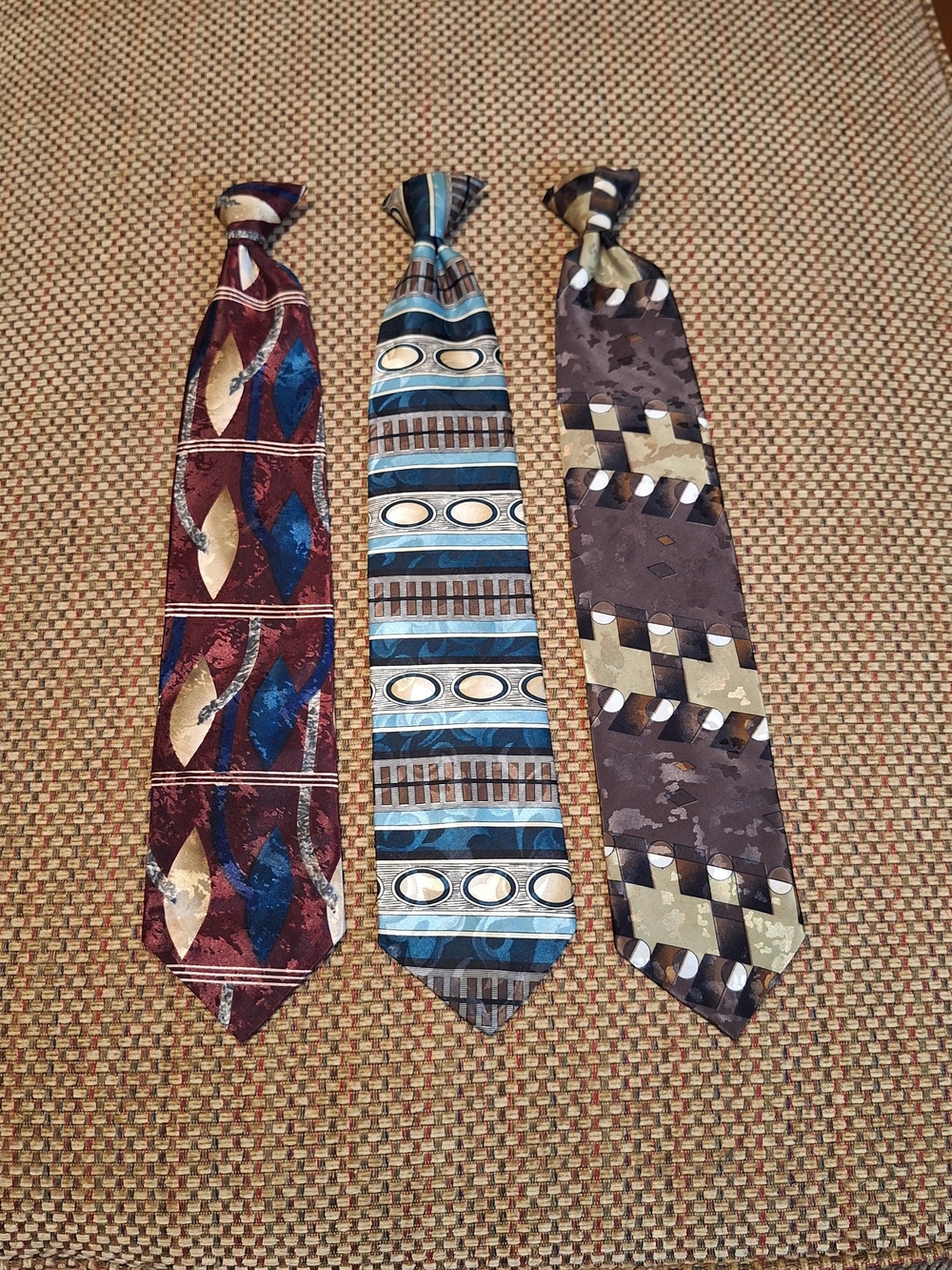 Trio Of 100% Microfiber Men's Patterned Clip On Ties - Made In USA
